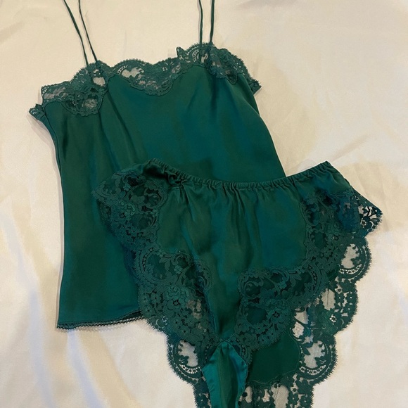 Vintage Victoria’s Secret gold tag emerald green lace sleep set lingerie - Picture 7 of 7